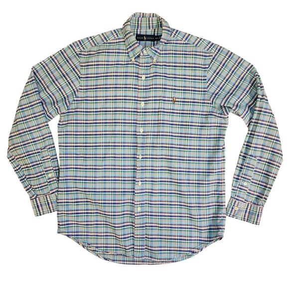 Ralph Lauren Long Sleeve Button Up Casual Shirt Size M Plaid Subtle Distressed - Picture 1 of 9